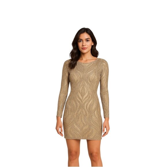 Tadashi Shoji Vibiana Embroidered Sequins Dress Champagne Size 4P - Picture 1 of 14